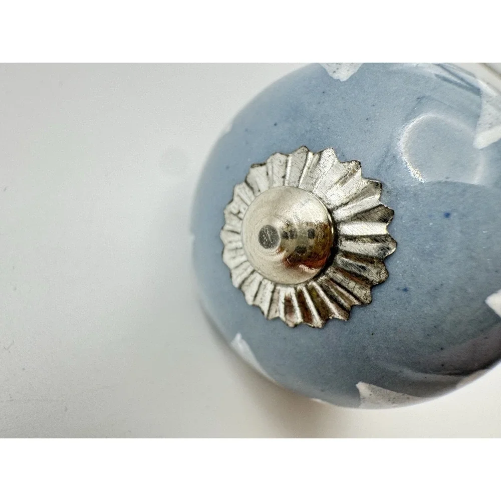 Blue Gray‎ Ceramic Cabinet Knobs Set 6 Floral Drawer Pulls Cottage Farmhouse